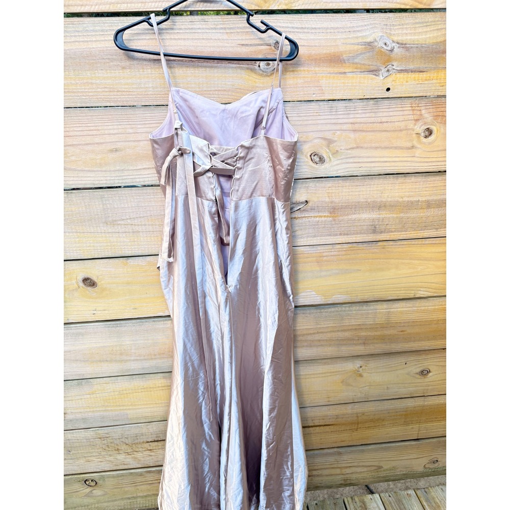 Champagne Satin Cowl Neck Formal Gown Ruched Corset Back Maxi Dress Size 8 - Picture 5 of 7